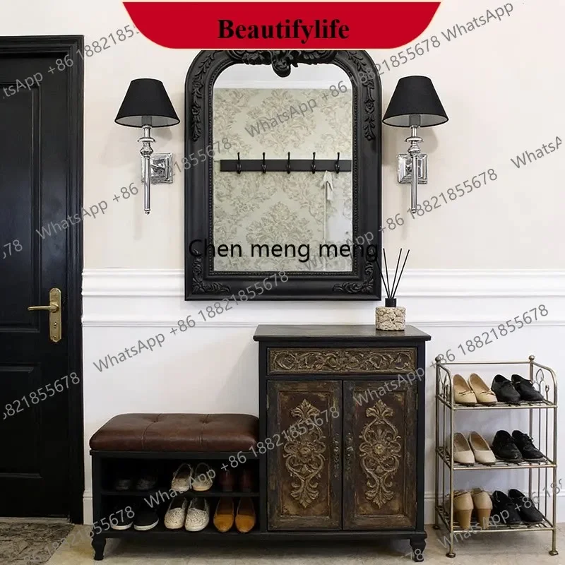a17  French retro carved makeup mirror American bathroom bathroom mirror European living room entrance