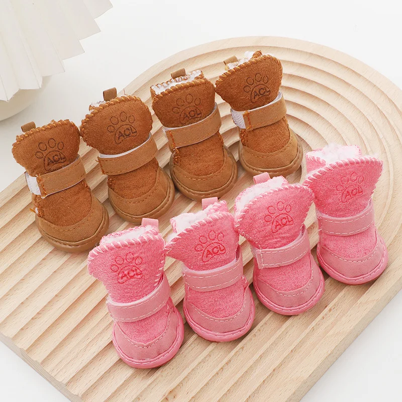 

Waterproof Pet Snow Shoes 4-Pack Warm Fleece Lining Anti-Slip Winter Booties Durable Casual Footwear for Dogs Cats Outdoor