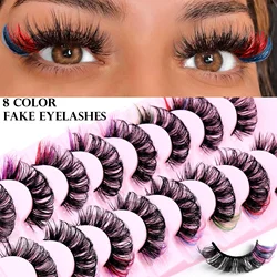 8 pairs Colorful False Eyelashes 3D Mink Colored DD Curl Fluffy Eyelashes Russian Volumes Natural Thick Fluffy Lashes Extension