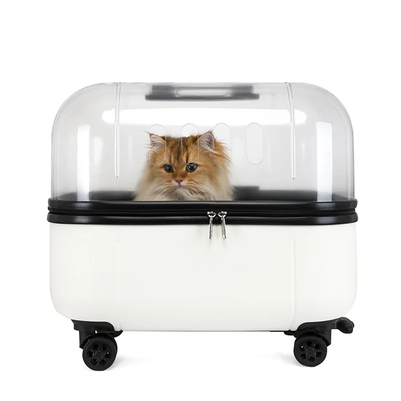 

New pet trolley case Portable transparent pet bag Checked dog air case going out