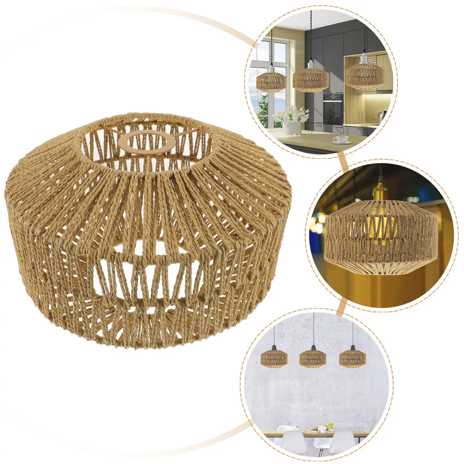Retro Paper String Lampshade Rustic Industrial Style Corridor Ceiling Lamp Shade Vintage Hanging Light Cover for Home Decoration