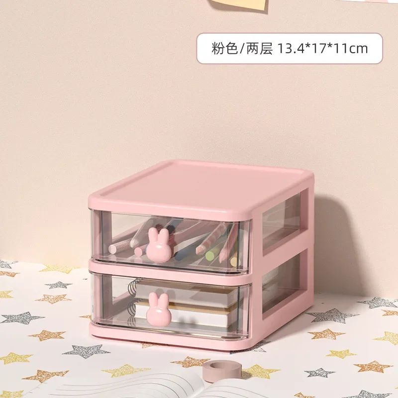 Double-layer Transparent Desk Storage Boxes Girls Desk Organizer Plastic Storage Cabinet Make-ups Stationery Box Office Supplies