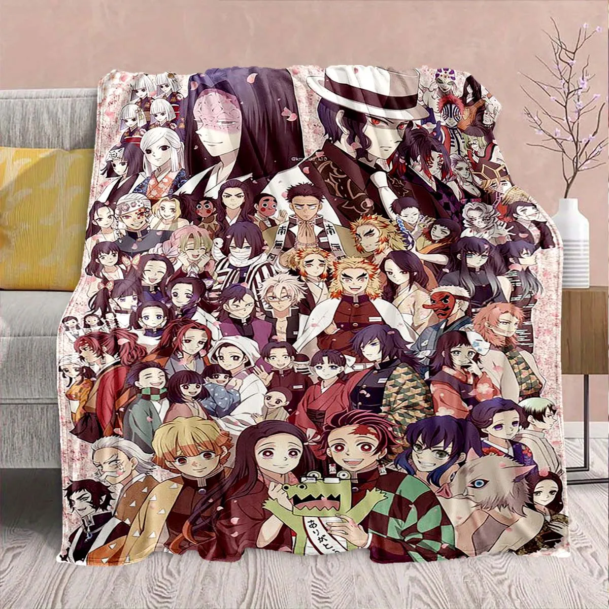 Demon Slayer Anime Flannel Blanket - Soft Warm Perfect for Sofa, Bedding Camping Travel Office Home Decor -QJY