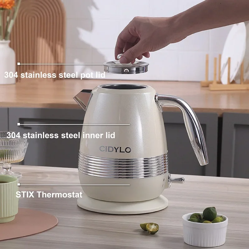 1,8 l Wasserkocher, Haushalts-Schnellkocher, Retro-Teekanne aus Edelstahl 304, automatische Abschaltung, geeignet für Zuhause/Büro, 1800 W