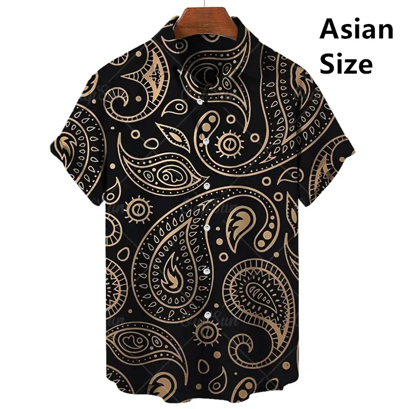 Hawaiian shirt for men, 3D Paisley pattern short-sleeved T-shirt, casual lapel button men's top, summer oversized personalized T