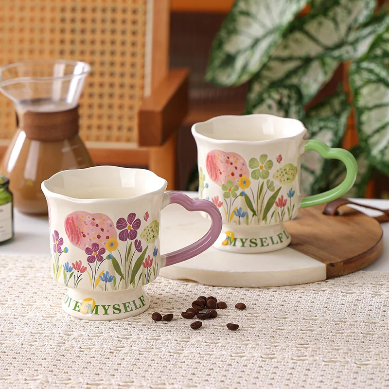 Hand Painted Tall Ceramic Mug Stylish Coffee Cup for Home Office Use