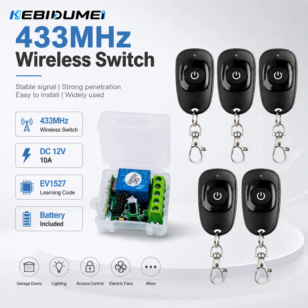 KEBIDUMEI DC 12V 433Mhz RF Drahtloser Fernbedienungsschalter Relais 1-Kanal Empfänger EV1527 Lerncode für LED-Tür Elektromagnetisch – Detail 1