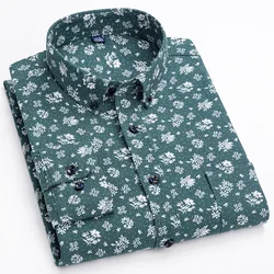 Men’s 100% Cotton Long Sleeve Shirts Vintage Floral Print Breathable Office Dress Shirt Casual Fashion Standard Workwear Shirts