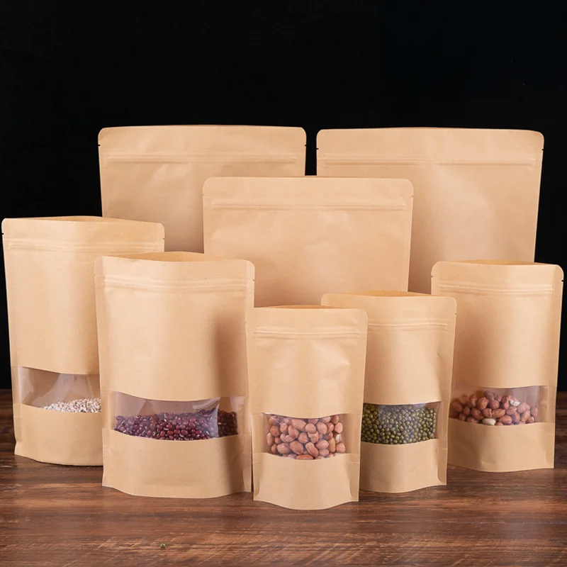 50/100pcs packaging zipper kraft paper window bag vertical gift dried fruit tea packaging bag zipper self sealing bag