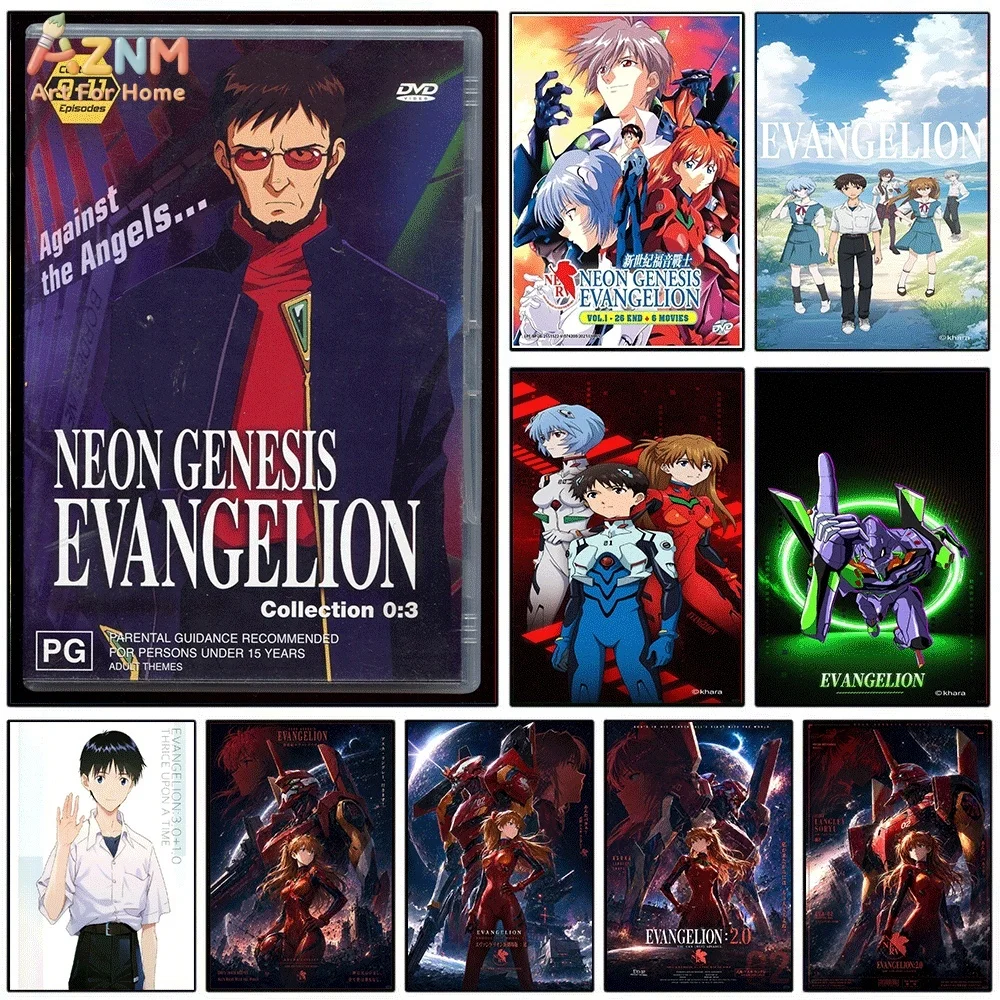AZNM Neon Genesis Evangelion Anime Canvas Poster EVA Gendo Shinji Rei Asuka Unit 01 Retro DVD Cover Frameless Wall Art Print D