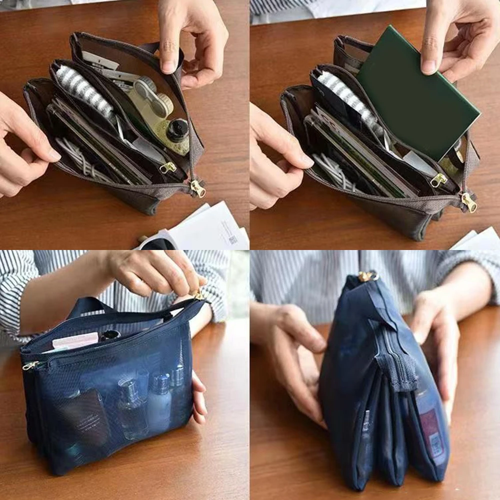 Multifunctional Mesh Storage Bag With Compartment Travel Portable Toiletry Bag Cosmetics Bag Skincare Toiletries Organizer Pouch