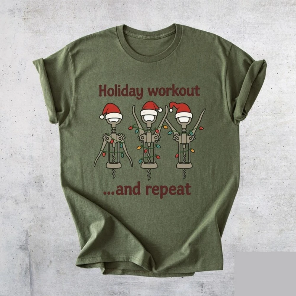 

Holiday Workout Funny T-Shirt Christmas Gym Tees Festive Fitness Gift High Quality Cotton Tops Street Fashion Streetwear