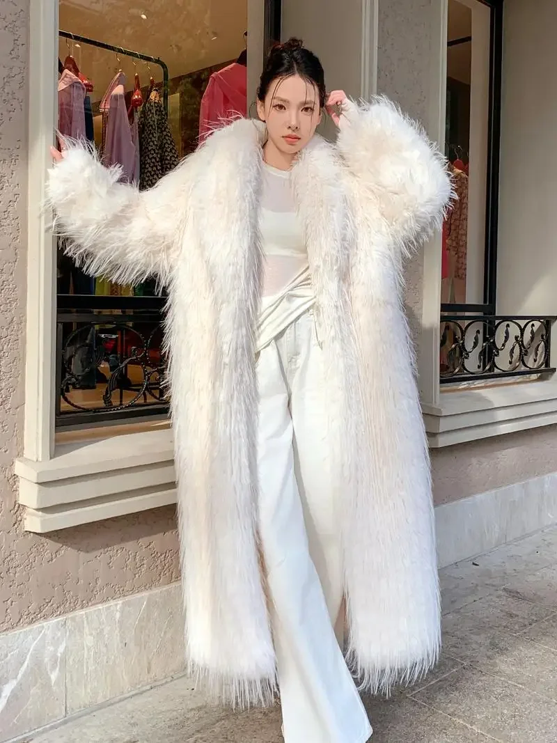 Long-haired Windbreaker Imitation Fur Performance Suit Beach Wool Jacket Lapel Coat Long-sleeved Street Belt Chaquetas De Mujer