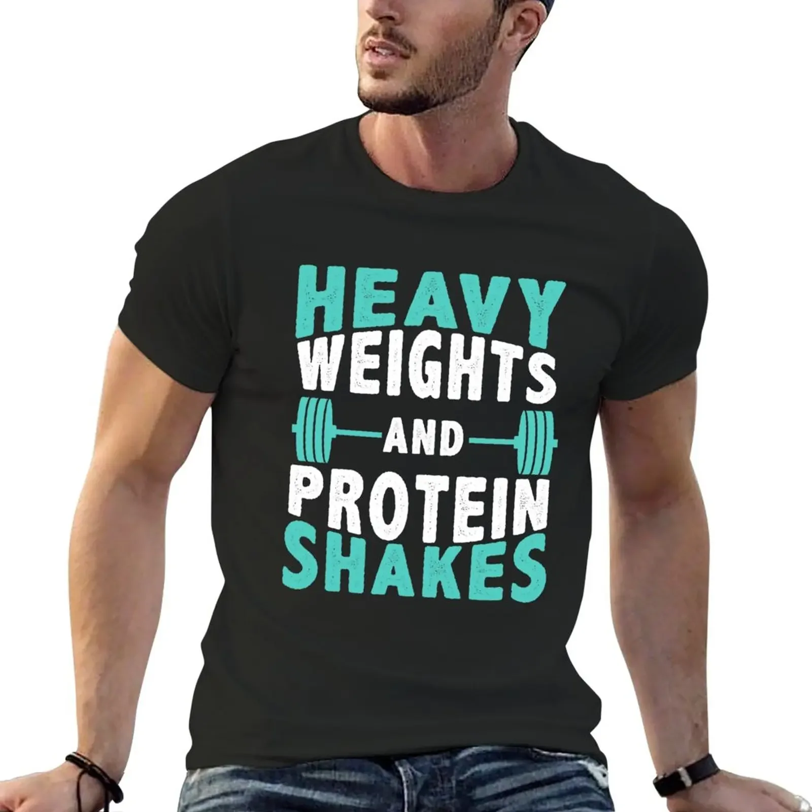 Heavy Weights And Protein Shakes T-Shirt graphics korean fashion clothes for men