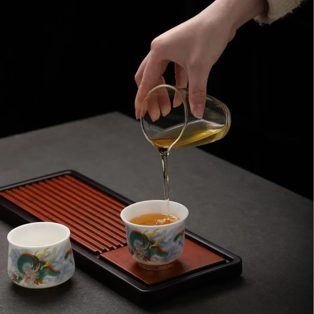 

White Jade Dragon Flying in The Sky Master Cup Gold Tea Cup White Porcelain Single Cup Household Tea Set Commercial Gift