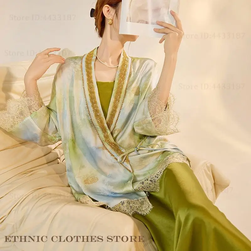 New Female Kimono Cardigan Gown New Chinese Style Hanfu Jacket Coat Traditional Japanese Kimono Yukata Haori Top Shirts Outwear