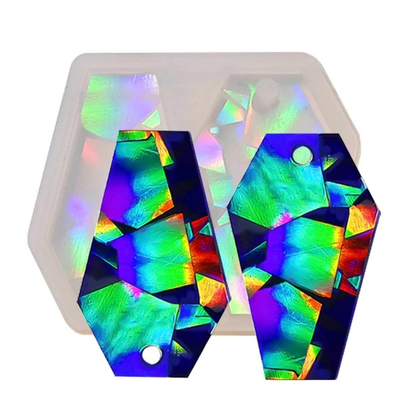 R3MC Light and Silicone Mold Epoxy Resin Casting Keychain Geometric Coffin Pendant Earrings Mold DIY Craft