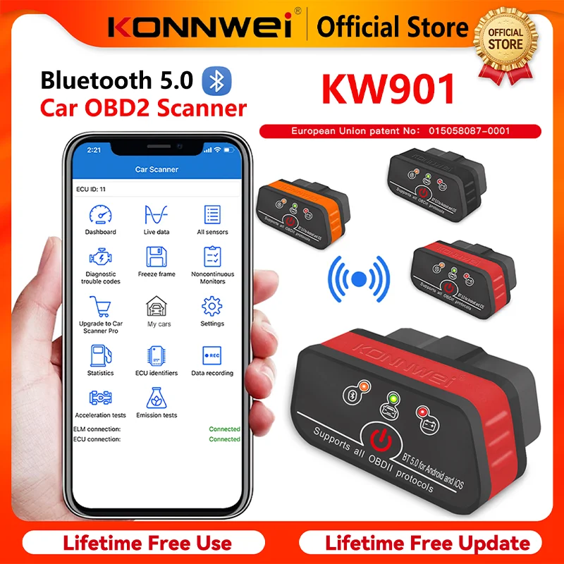 2026 KONNWEI KW901 ELM 327 Obd2 V1.5 Bluetooth 5.0 Car OBD2 Scanner Android/IOS Car Diagnostic Tool Code Reader pk Vgate ICAR2