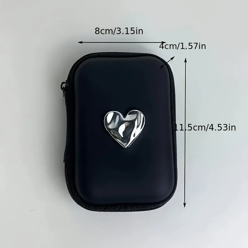 3D Electroplated Rose Golden Heart Headphone Data Cable Storage Bags Charger Power Bank Rectangular Box Zipper Bag Pocket Pouch