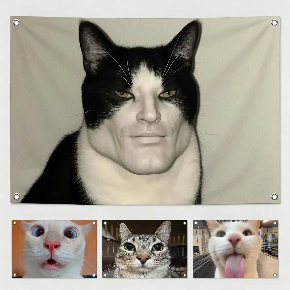 M-Meme Funny Pet Cat  Flags Wall Hanging Tapestry Outdoor Garage Room Decorative flag Background Blanket