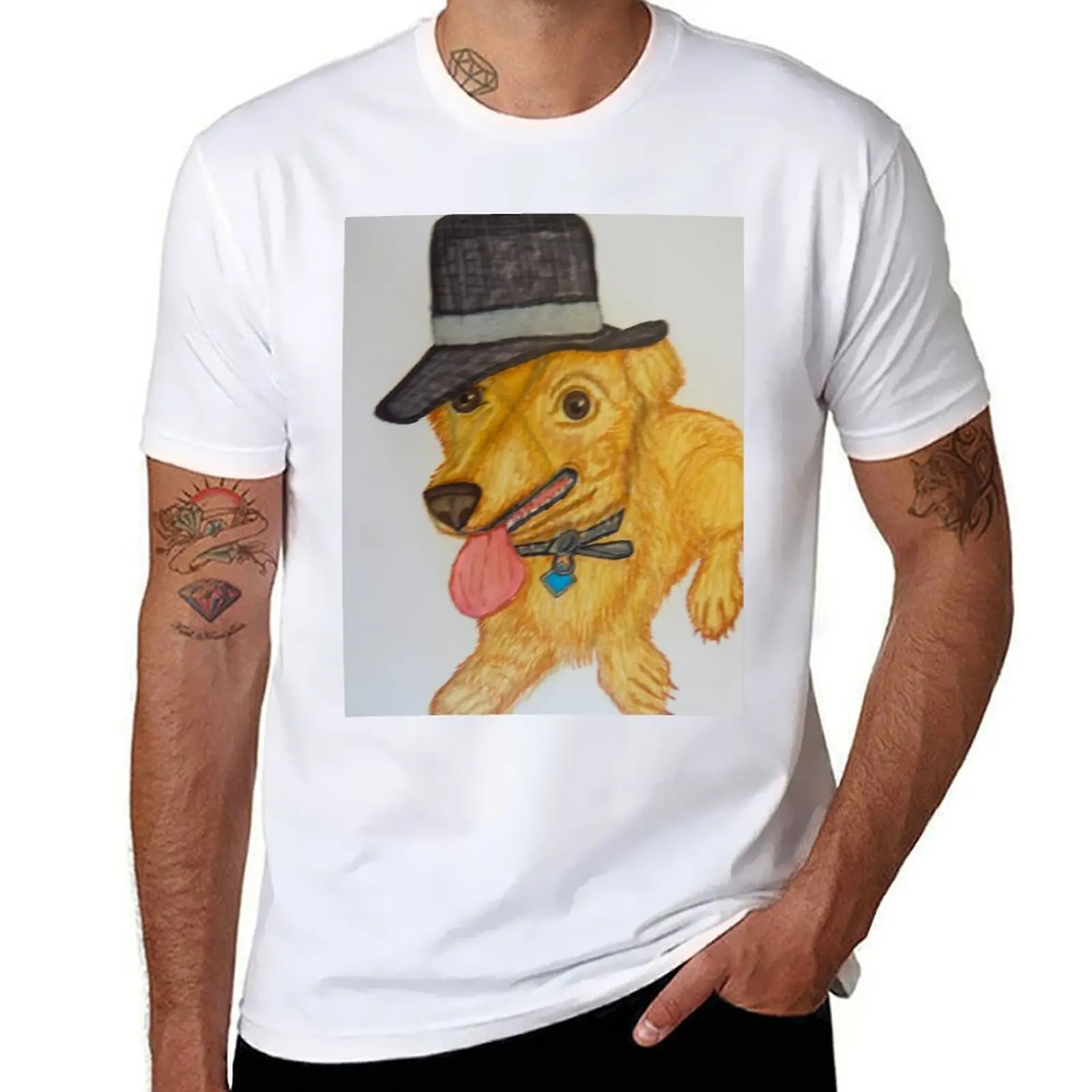 

Cute little funny dog with a hat on T-Shirt man graphic t shirt t shirts cotton 100% g man t shirts for men T-Shirt