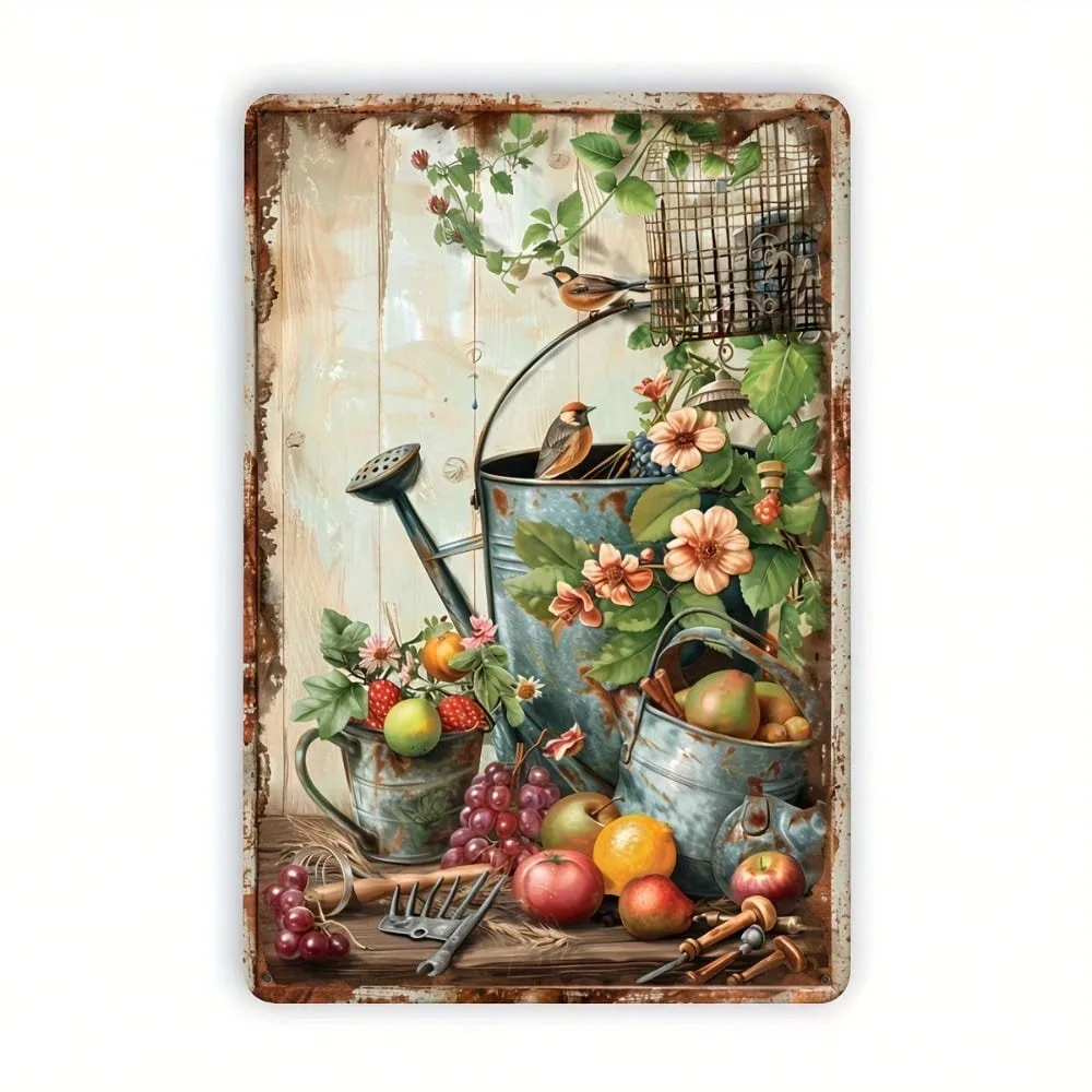 

Vintage Floral Metal Tin Sign 8x12 Inch, Rustic Garden Wall Art, Rustproof Waterproof, Retro Cafe Home Decor