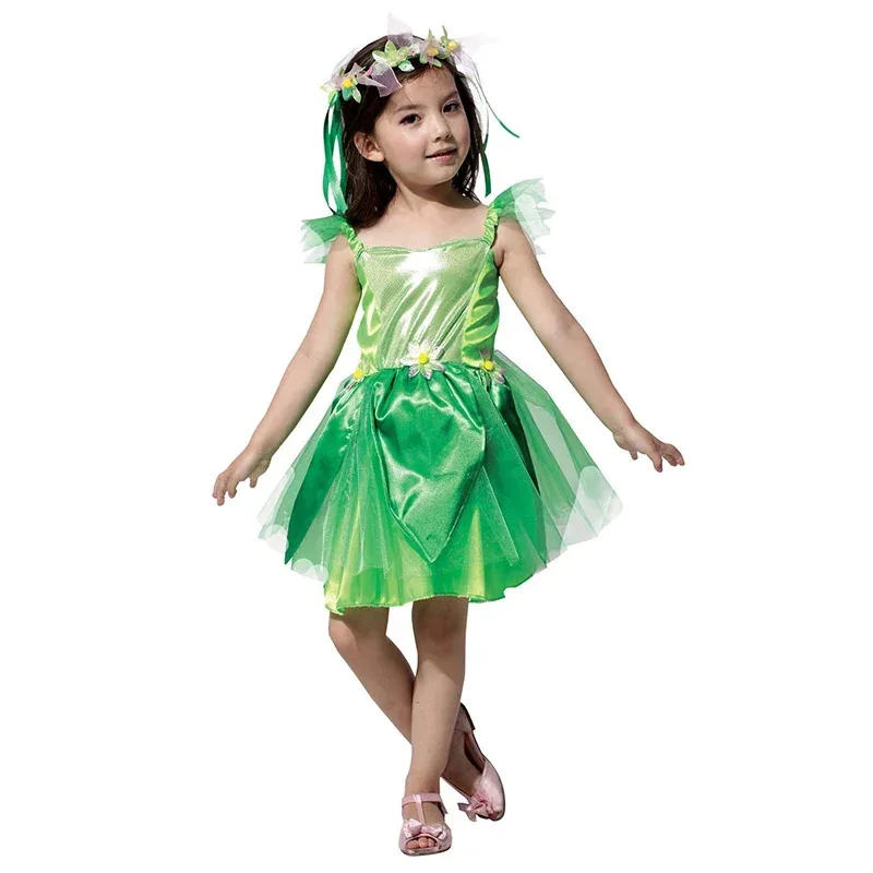 Carnival Halloween Lady Kid Green Tinker Elf Fairy Costume Forest Elves Birthday Party RolePlay Cosplay Fancy Party Dress
