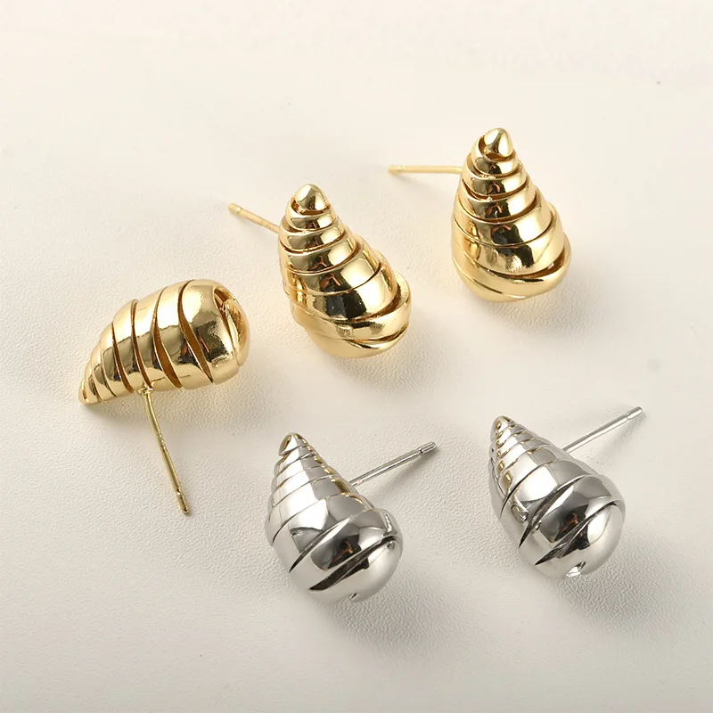 

Простые серьги-гвоздики из золота 14 карат с трехмерной спиралью в форме капли воды, полые, с зеркальным эффектом, серебряные, для самостоятельного изготовления, нишевые аксессуары для серег