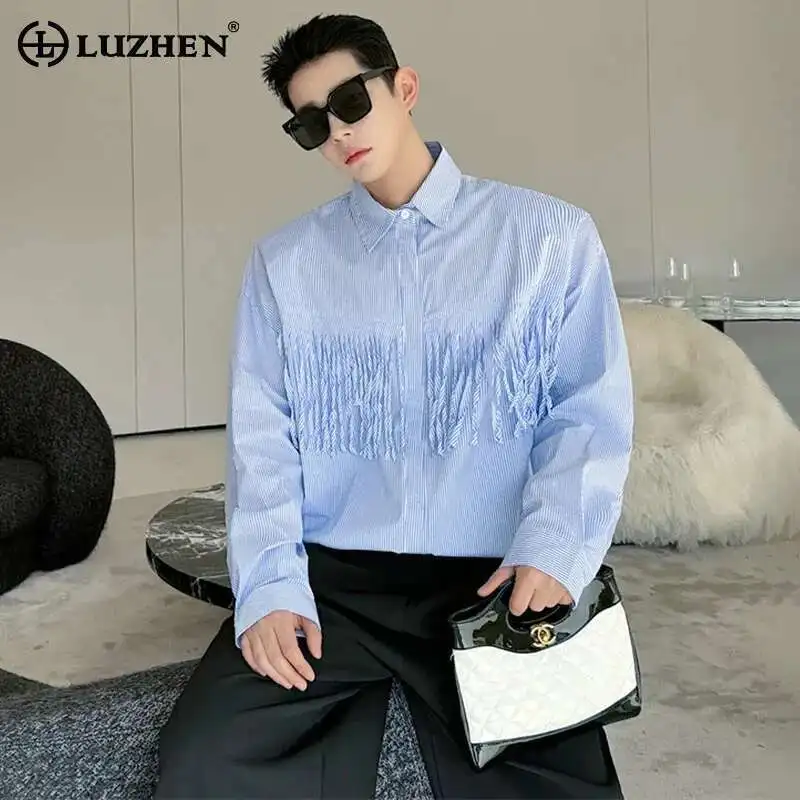 

LUZHEN Long Sleeve Shirts Men's Elegant Splicing Tassel Design Personality Luxury High End Social Youth Original Tops LZ6316