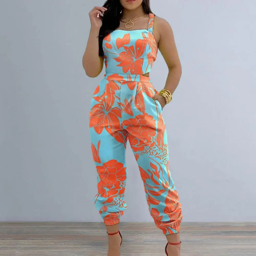 

Women Jumpsuit Stylish Women's Jumpsuit With Color Matching Print Lace-up Bow Back Design For Parties Commutes High Waist Lady