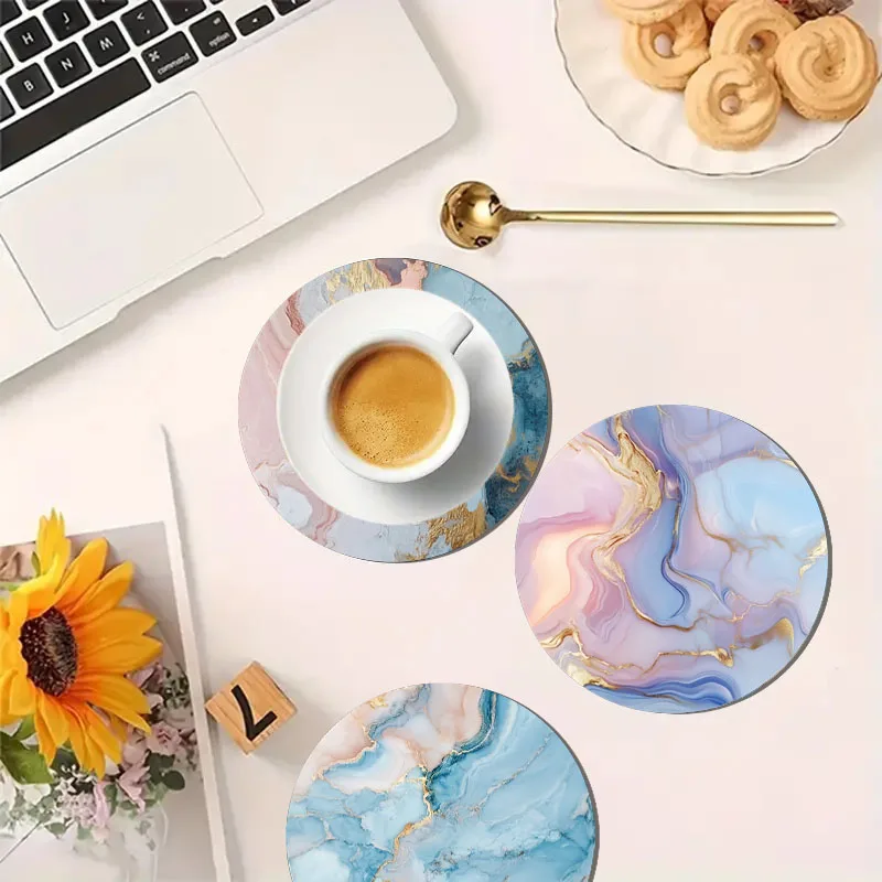 4 Pieces of Marble Pattern Printed Coasters, Suitable for Daily Family Party Decoration, Office, Non-Slip Wooden Coasters - view 4