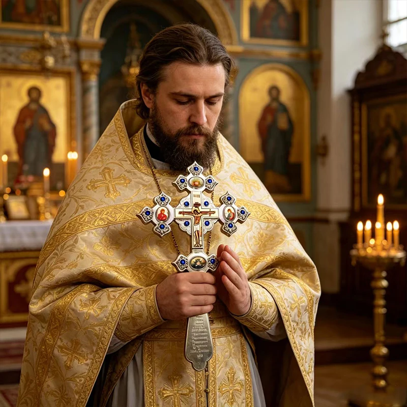 Orthodox Priest Vestments Embroidered Clergy Robes Men Russian Greek Orthodox Church Liturgical Apparel White Gold Brocade Relig