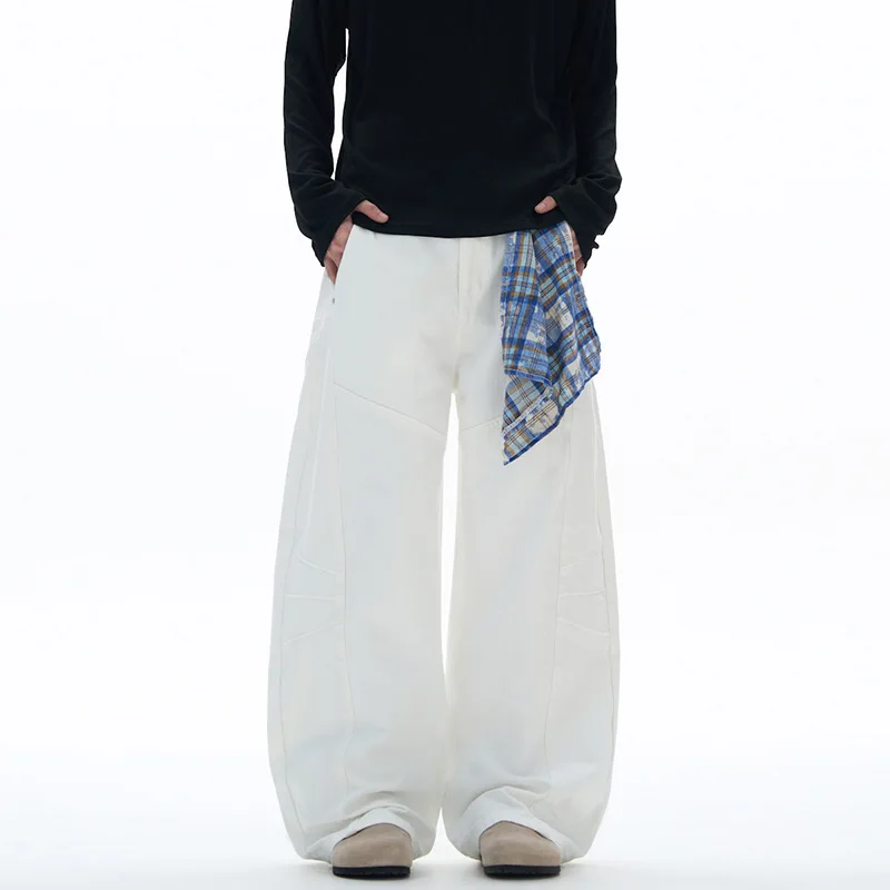 WTHT Fashion Men's Splcied Removable Plaid Denim Pants Trendy 2025 Autumn High-waisted Loose Wide Leg Jeans Male 2A2325