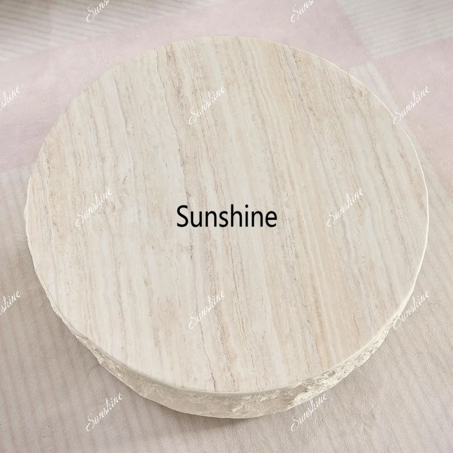 Round Coffee Table for Living Room Cream Cement Stone Pattern Circle Coffee Table Modern Drum Center Table for Apartment  FT