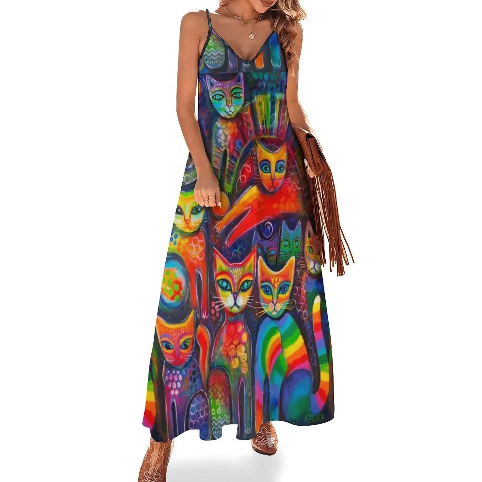 Rainbow cats acrylics Sleeveless Dress dress women summer african dresses for woman Casual dresses Dress