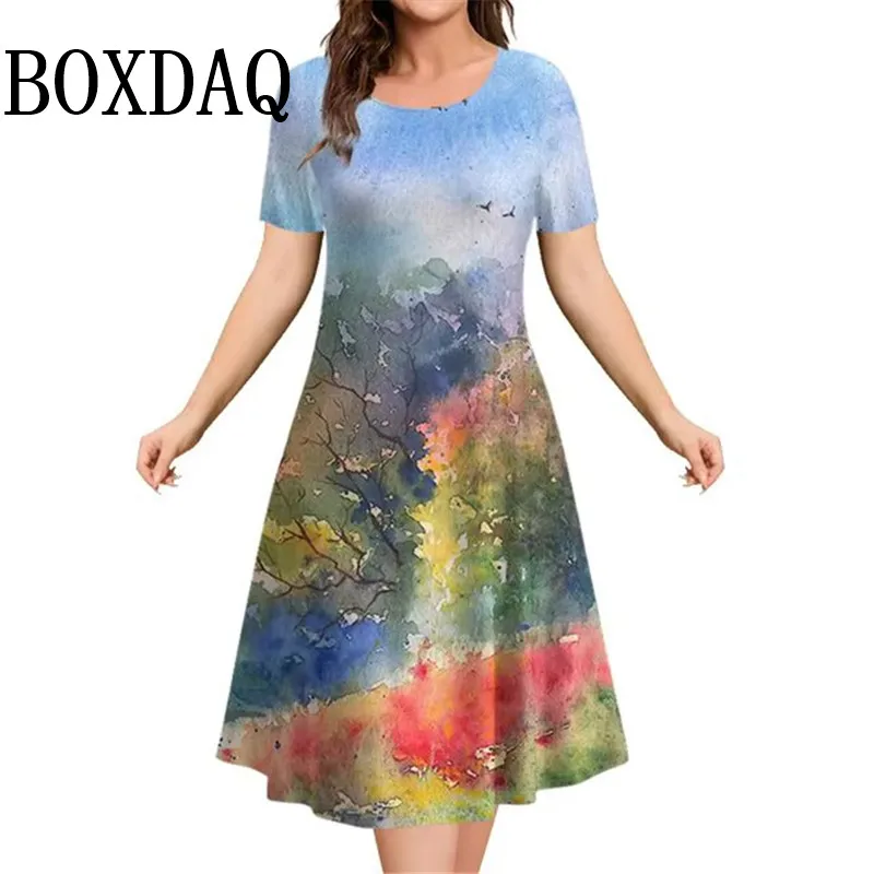 2025 New Spring Women's Dresses Floral Printed Elegant Casual Short Sleeve Dresses Fashion Pullover Loose Women's Mini Dresses