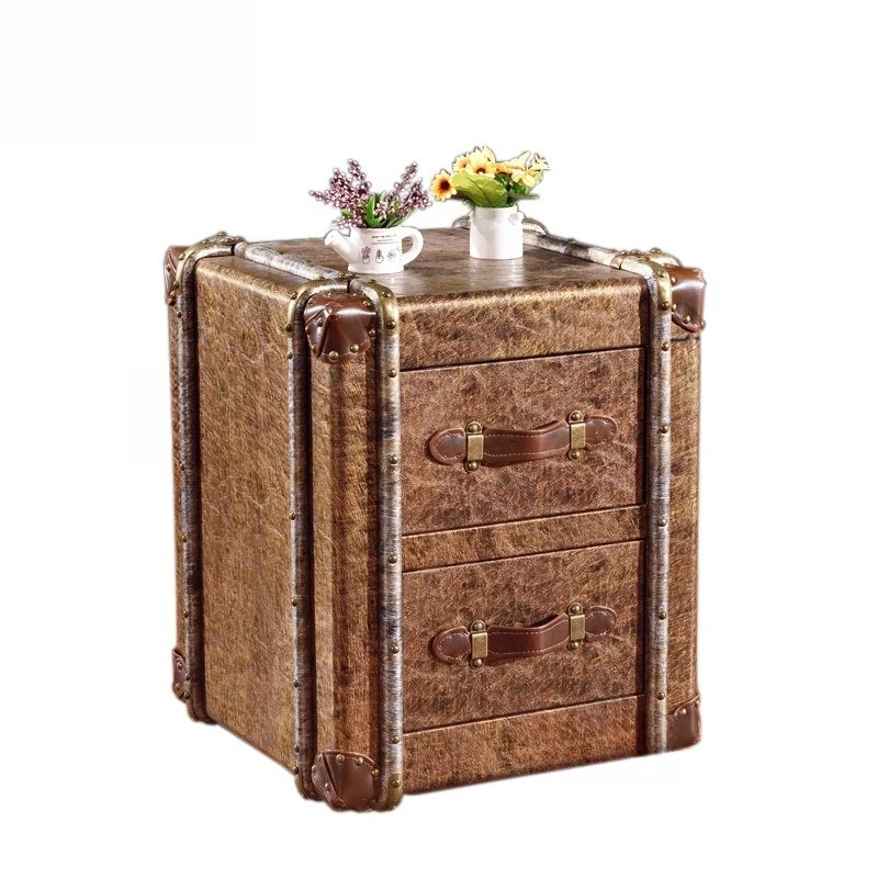 

Retro and old corner few industrial style rattan leather art double pumping edge few