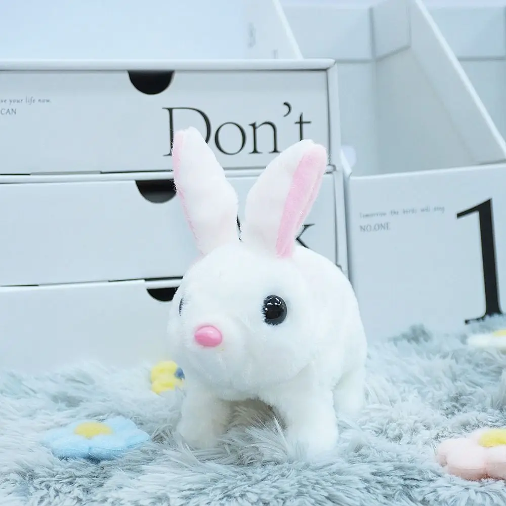 ตุ๊กตากระต่ายจําลองเดินและทําให้เสียงขนนุ่มของเล่นตุ๊กตากระต่ายไฟฟ้าแบบโต้ตอบไฟฟ้า