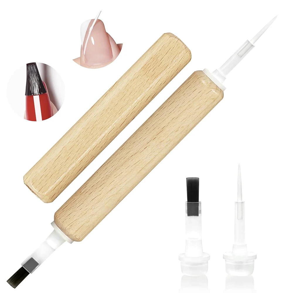 Wood Replacement Nail Polish Brush Dual-Ended Professional Nail Art Brush for Dip Powder Base Coat Gel Polish Acrylic Nail Pens