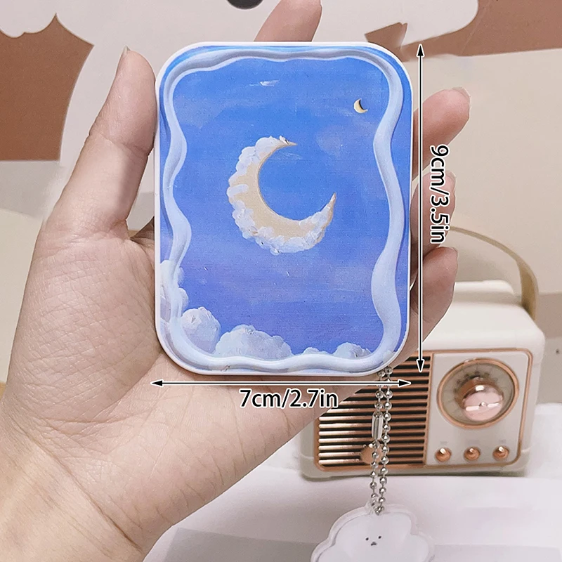 Cartoon Moon Pattern Flip-Top Folding Makeup Mirror Portable Pocket Mirror Rectangle Cosmetic Mirror With Comb For Women Girls