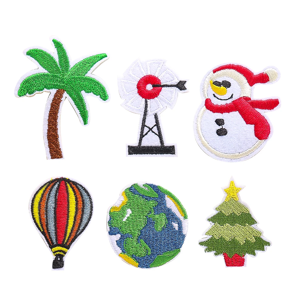 5pc Hip Hop Embroidery Badge Christmas Coconut Tree Snowman Earth Balloon Applique Patches Fabric Clothing Hole Repair Accessory