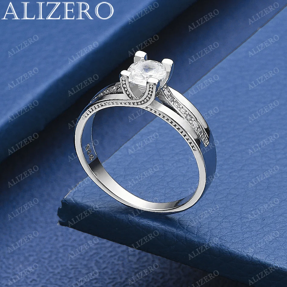 ALIZERO 925 Sterling Silver Zircon Ring 7-10 Size For Women Noble Luxury Wedding Jewelry Band Accessories Fashion Gift