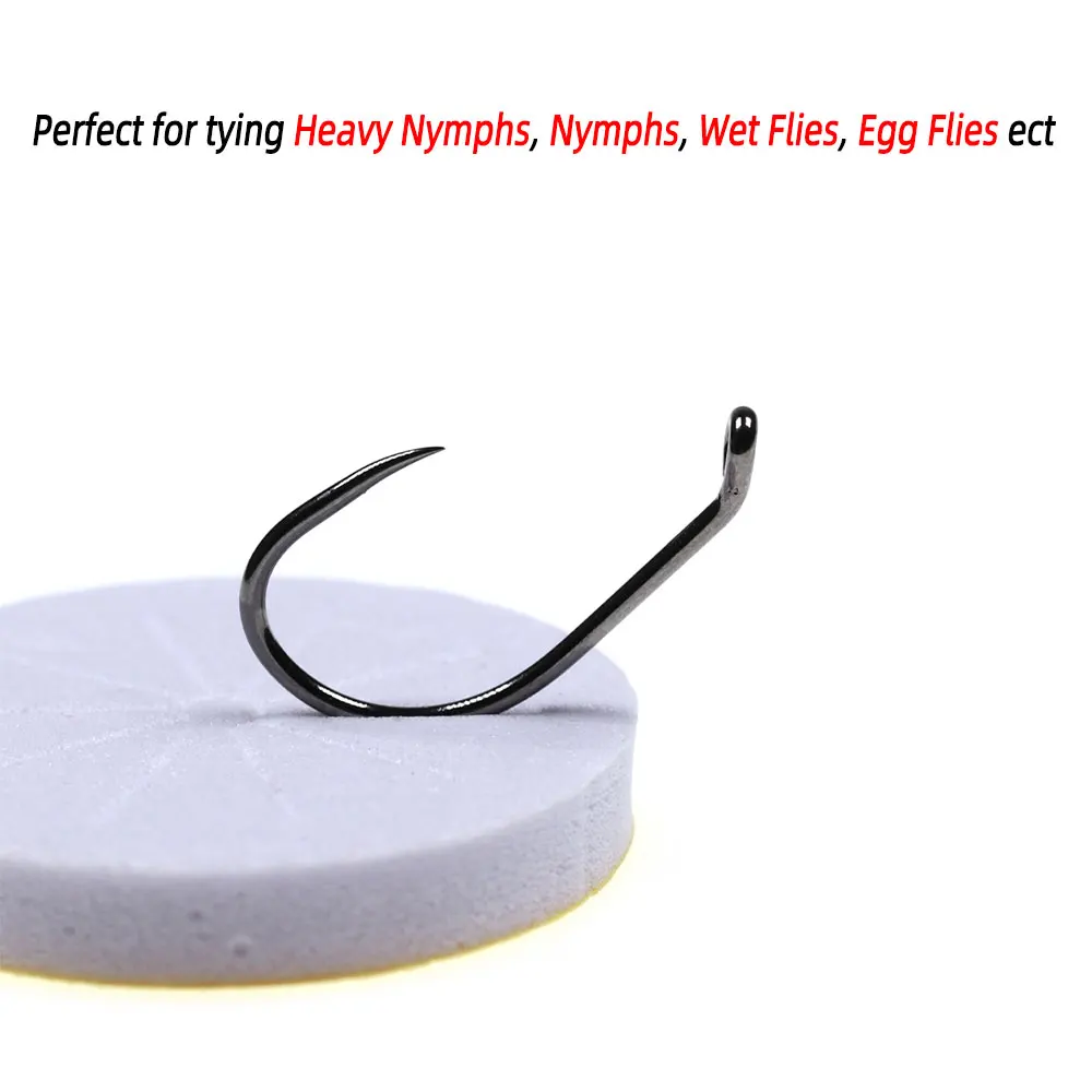 50 Stück widerhakenlose Wide-Gap-Down-Eye-Haken für schwere Nymphen/Nymphen/Wet/Nestfliegen und Salzwasserfliegen, Größe 10 # ~22 # – Detail 4