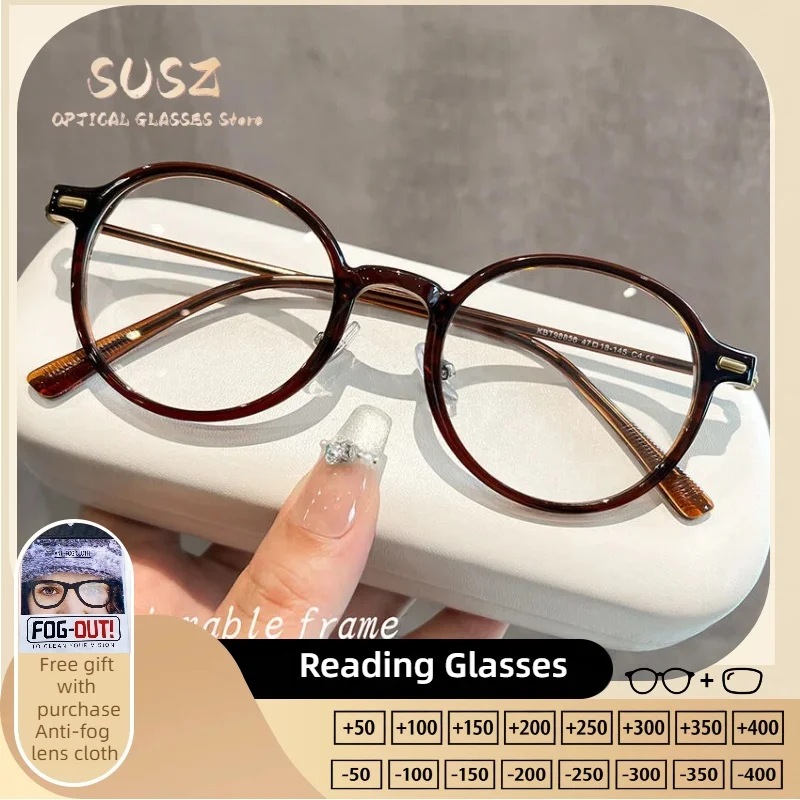 susz-男性ブルーライトブロック老眼鏡女性ラウンド処方メガネフォトクロミック眼鏡アセテートチタンフレーム