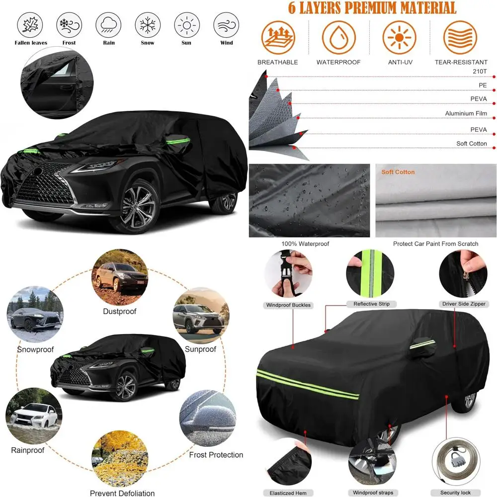 

All-Weather 6-Layer Custom Car Cover for 2017-2025 RXL, RX 350 L, RX 450h L Models with Zippered Door and Windproof Bands for Sn