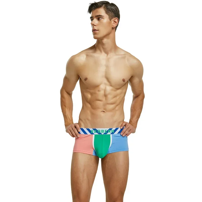 Men's Underwear Low Waist Single-layer Pocket Boxer Shorts Personalized Color Blocking Sweat Absorbing Cotton Ammonia Aro Pants