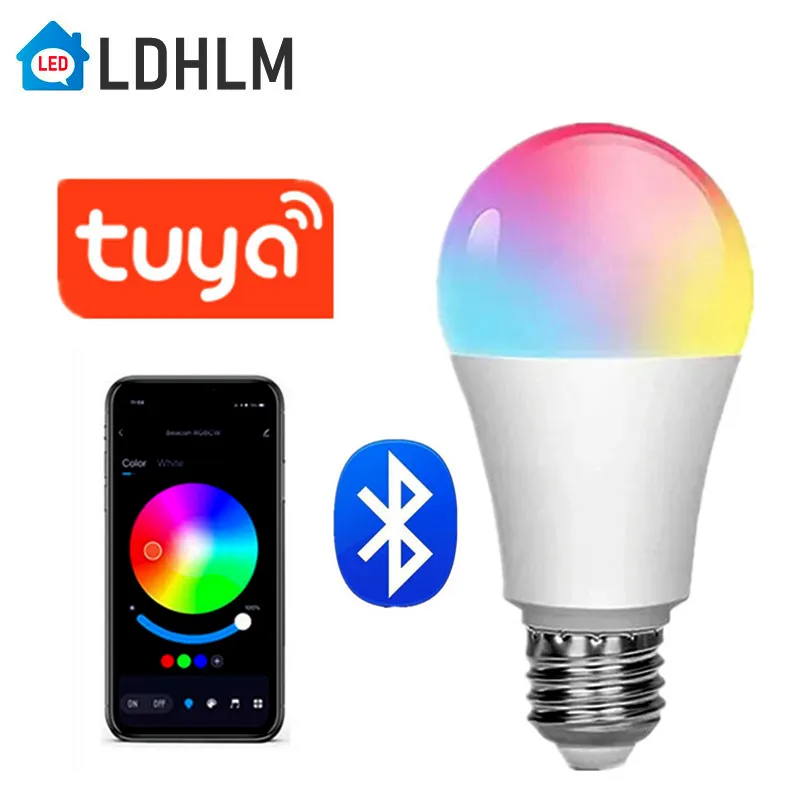 LDHLM Tuya E27 Smart Light Led RGBW Bulbs 15W Bluetooth-compatible Lamp Color Changing Lampada RGB+CCT Decor Home AC85-265V