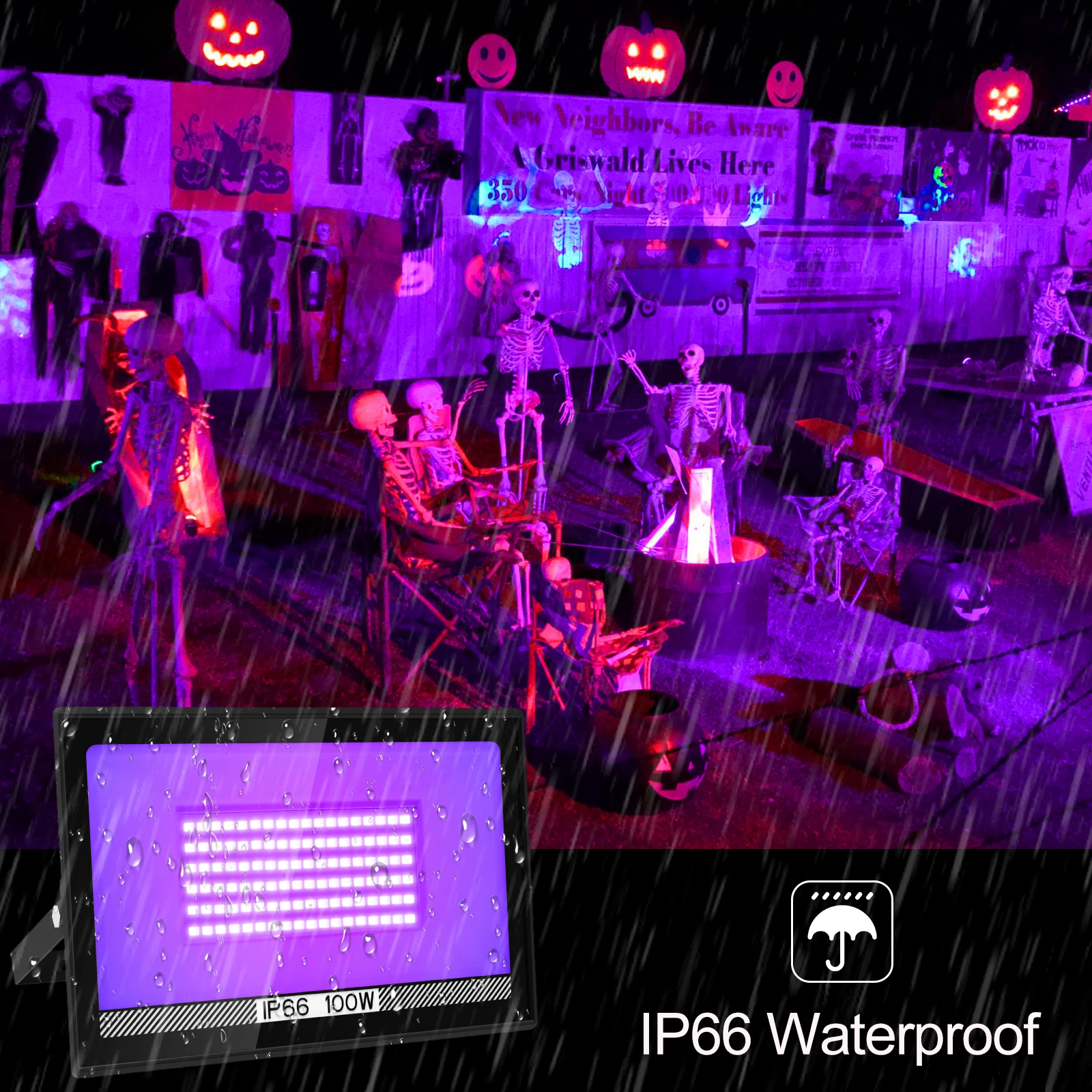 T-SUN 1PC 100W LED UV Black Lights Stage Blacklight Ultraviolet Flood Effect Light for Halloween Xmas Dance DJ Disco Party Bar