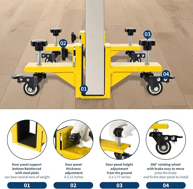 Zestaw do przenoszenia drzwi, 2 sztuki, pasuje do paneli o grubości od 0 do 1-7/8 cala, udźwig 800 funtów, wytrzymały stalowy zestaw do montażu drzwi do zastosowań komercyjnych i domowych.