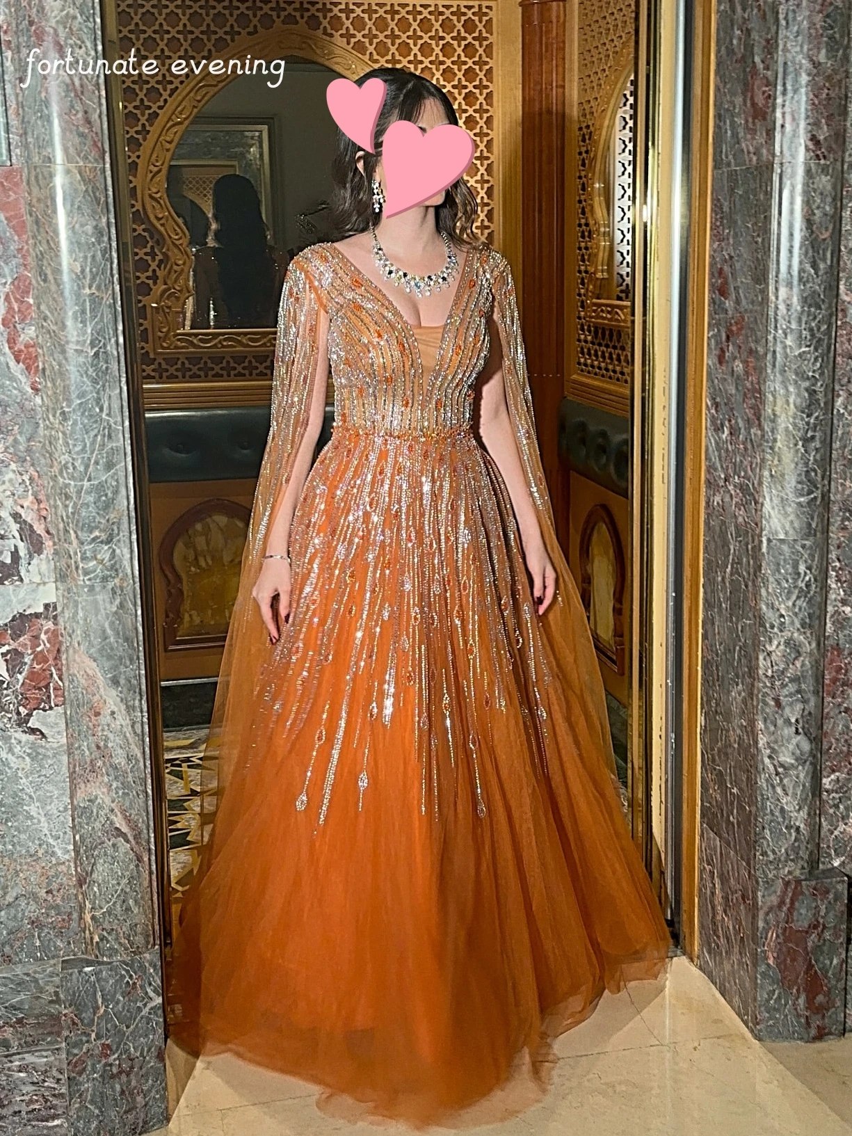 

Fortunate Evening Elegant Vintage Sweet Orange Beads Lace Princess Customize Formal Occasion Prom Dress Evening Party Gowns